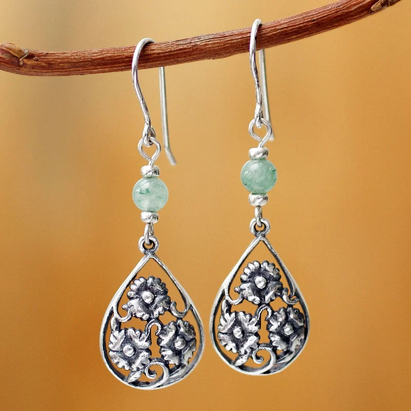 Bamboo braid earrings-Dewdrop Blooms Aventurine Sterling Silver Earrings (Peru)