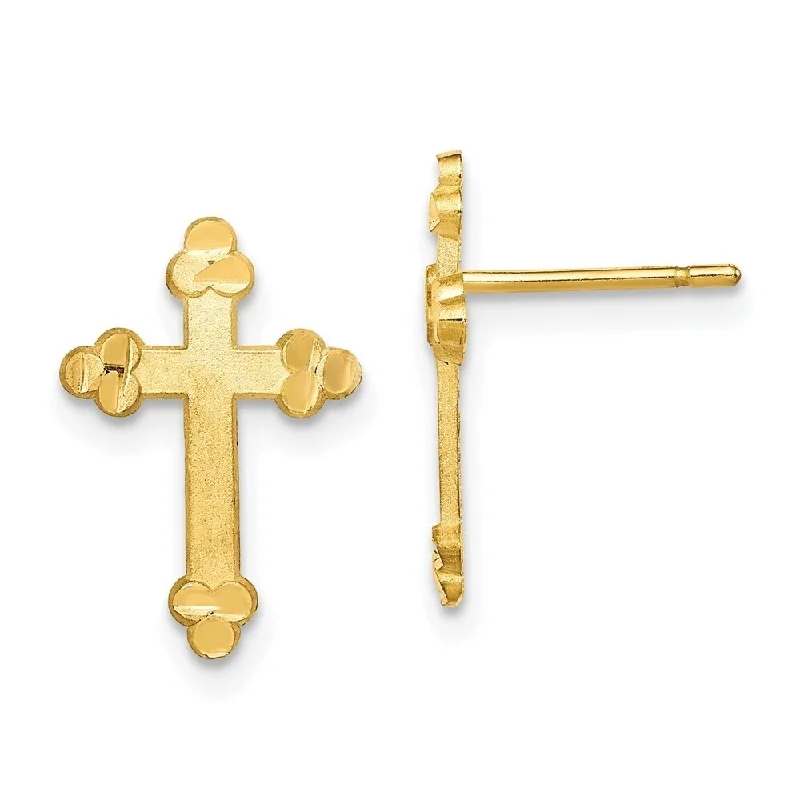 Lined gem earrings-Diamond2Deal 10k Yellow Gold Budded Cross Stud Earrings (L-16mm, W-11mm)