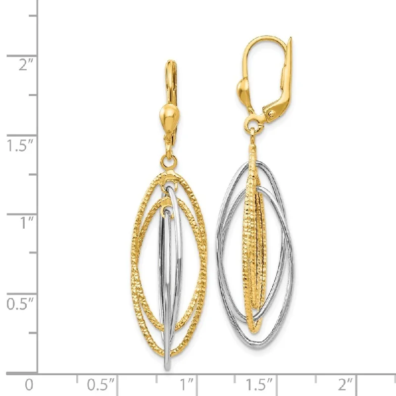 Textured ridge earrings-Diamond2Deal 14K Two-Tone Gold Dangle Earrings with Leverback (L-48 mm, W-11 mm)