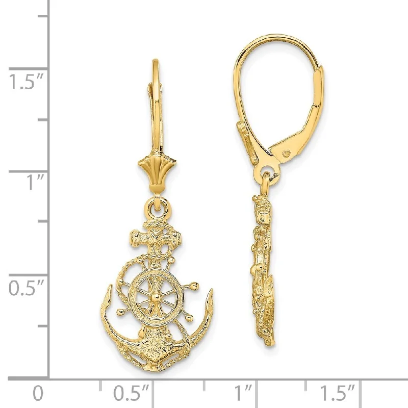 Zinc forged earrings-Diamond2Deal 14K Yellow Gold 2-D Anchor and Wheel Earrings with Leverback (L- 38.25 mm)