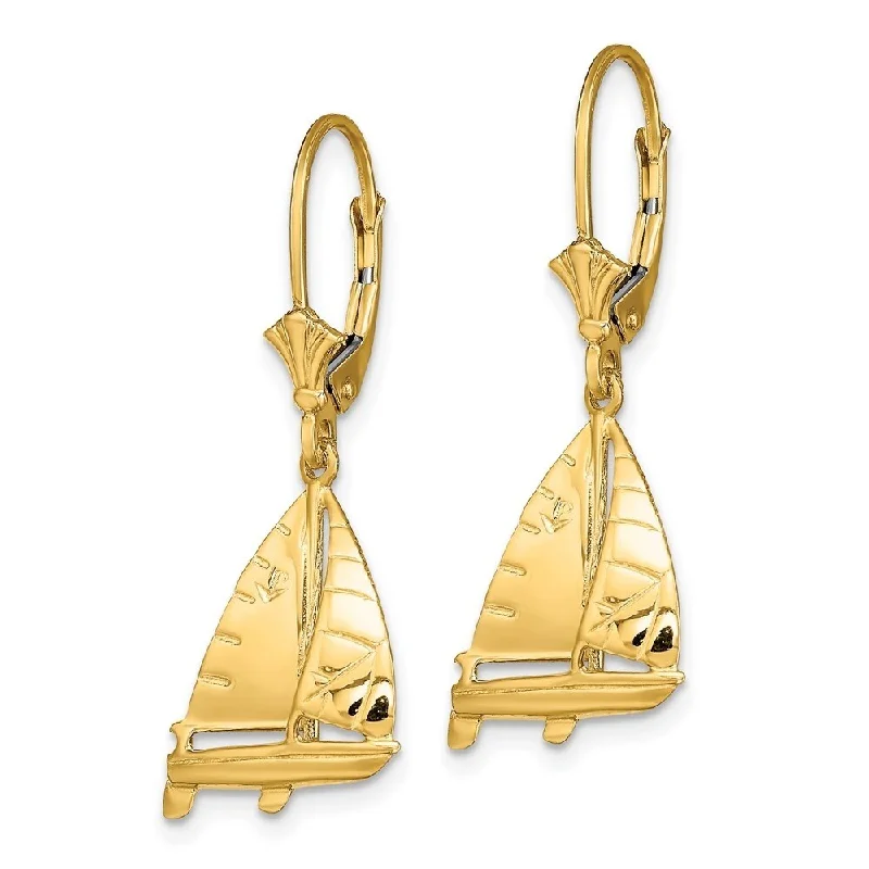 Birch wood earrings-Diamond2Deal 14K Yellow Gold 3-D Sailboat Earrings with Leverback (L- 33.55 mm)