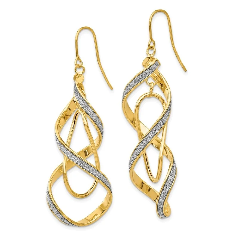 Seven-knot earrings-Diamond2Deal 14K Yellow Gold Polished Glitter Infused Spiral Dangle Earrings (L- 57 mm, W- 15 mm)