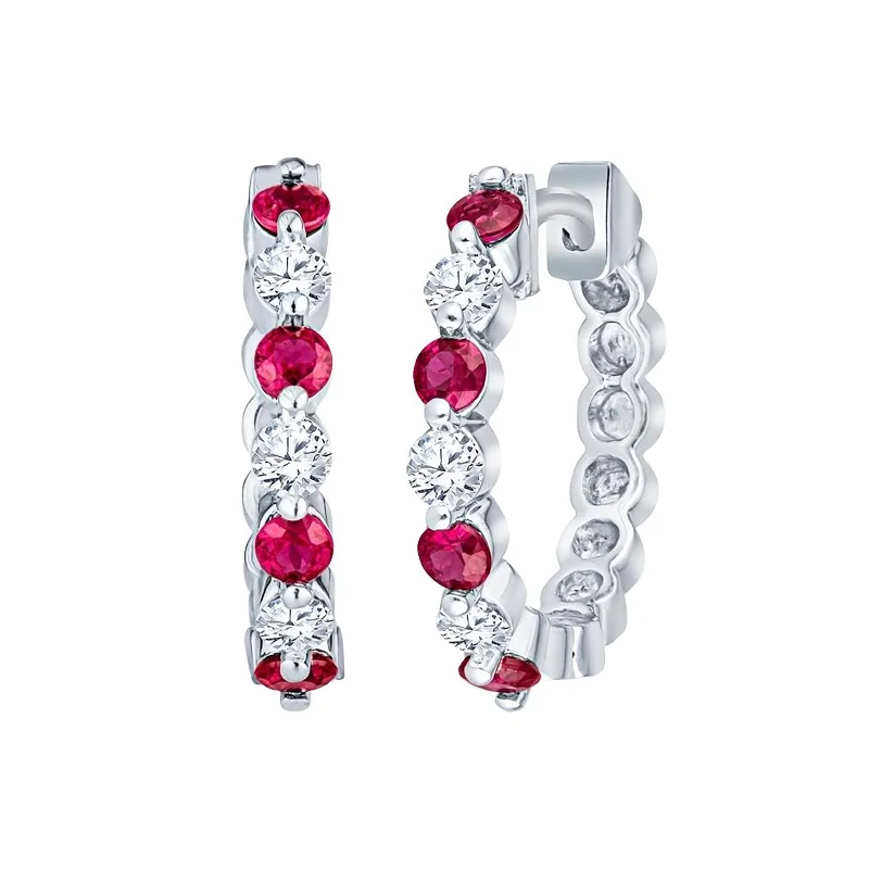 Plaited twist earrings-Ruby and Diamond Hoop Earrings (Mid Version)