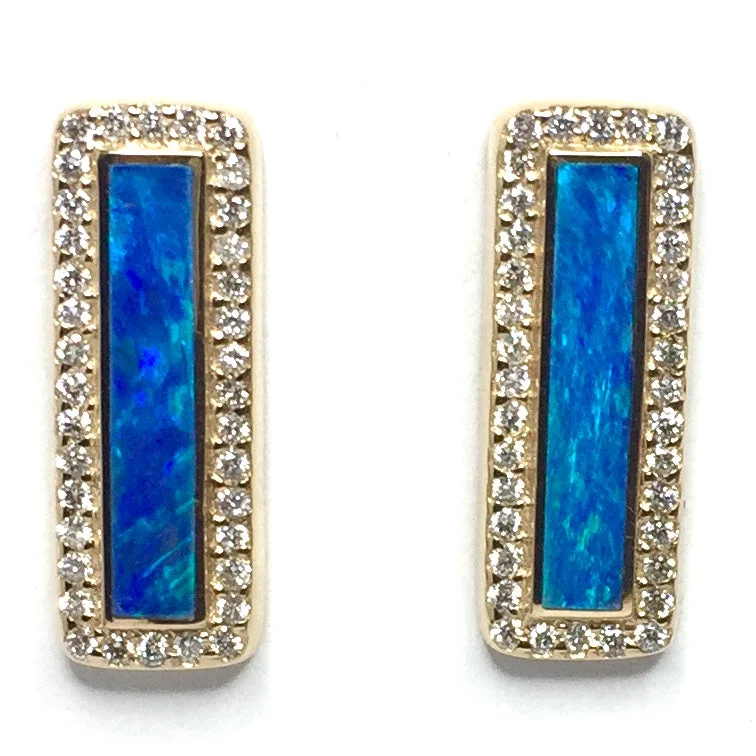 Morning haze earrings-Opal Earrings Rectangle Inlaid with .50ctw Round Diamonds Halo Design