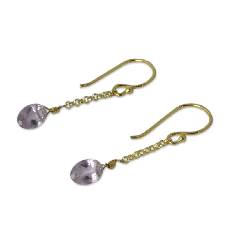 Coiled sprig earrings-Gold Vermeil Amethyst Dangle Earrings, 'Rising Star' (Thailand)