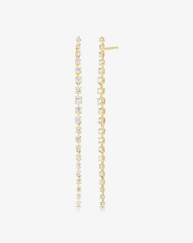 Nonagon stone earrings-Graduated Diamond Drop Earrings