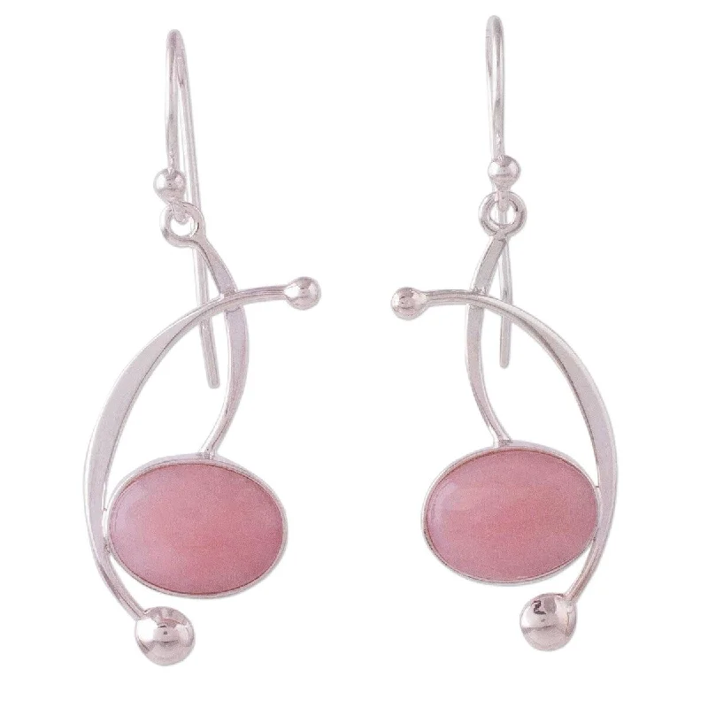 Soft check earrings-Handmade Crescent Eyes Rose quartz dangle earrings (Peru) - 9' x 12'