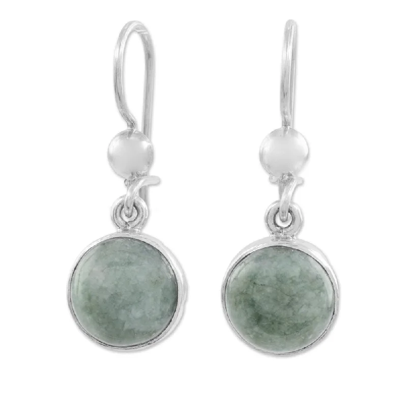 Gritty grain earrings-Handmade Jade Dangle Earrings, 'Smooth Circles' (Guatemala) - 1.2L*0.4W