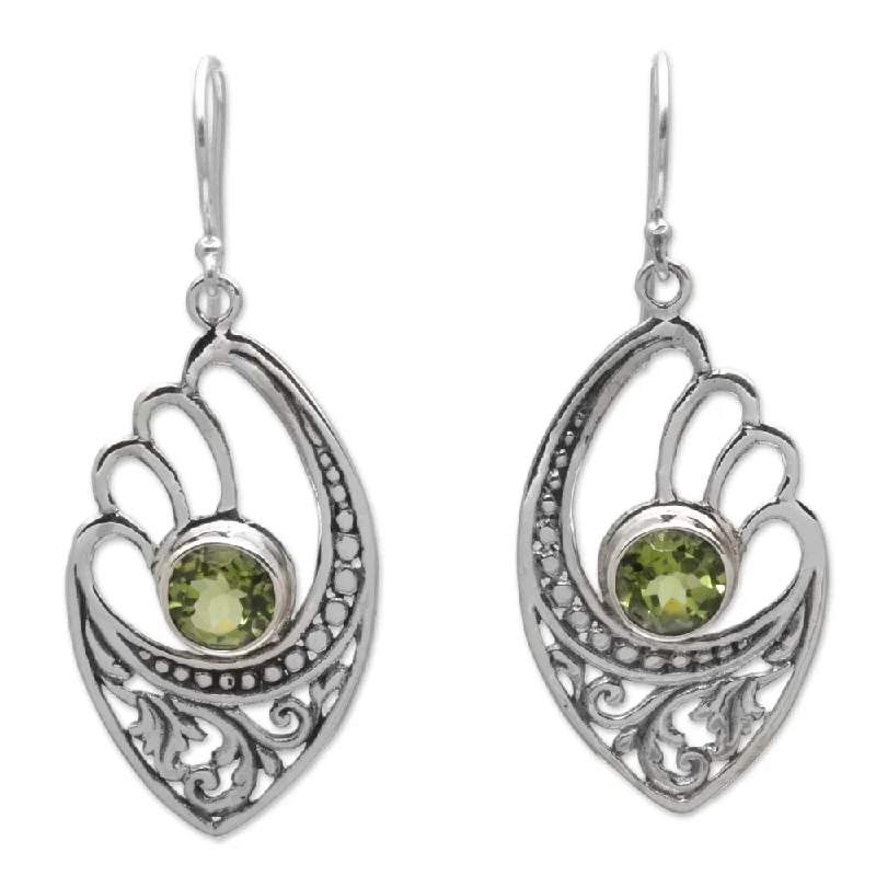 Crimped rim earrings-Handmade Peridot Dangle Earrings, 'Green Wings' (Indonesia) - 1.8*0.7