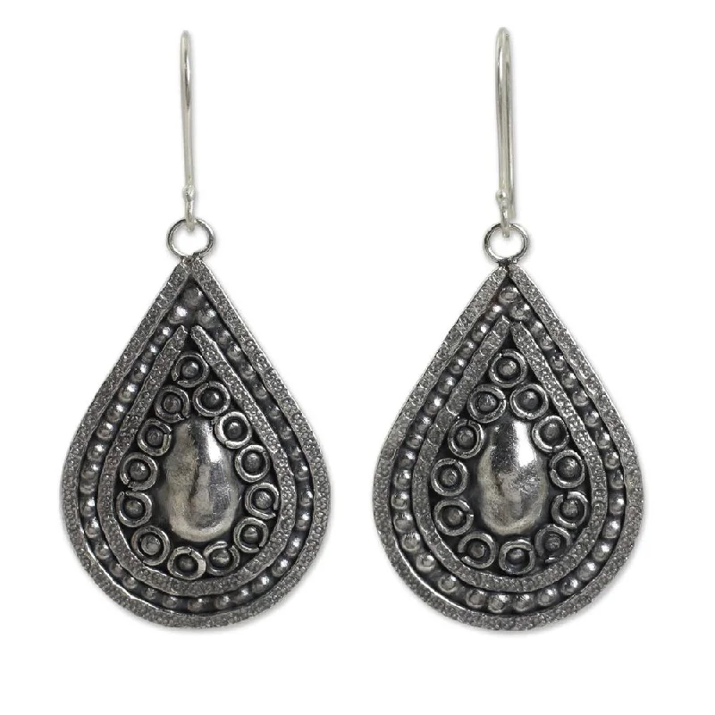 Etched bar earrings-Handmade Silver 'Thai Dew' Dangle Earrings (Thailand)