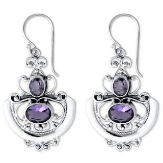 Bamboo braid earrings-Handmade Sterling Silver 'Balinese Goddess' Amethyst Earrings (Indonesia) - Purple