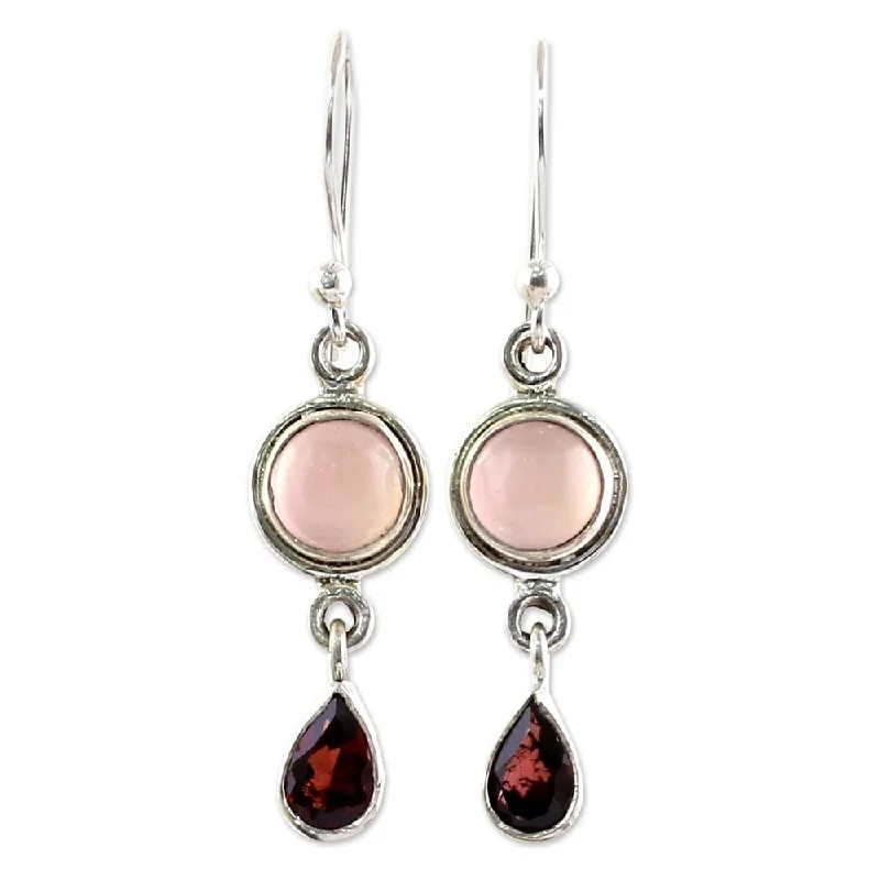 Jute braid earrings-Handmade Sterling Silver 'Crimson Droplets' Garnet Chalcedony Earrings (India)