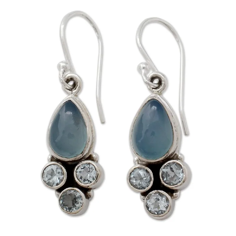 Grid mesh earrings-Handmade Sterling Silver 'Dream Meadow' Chalcedony Topaz Earrings (India) - 1.5*0.4