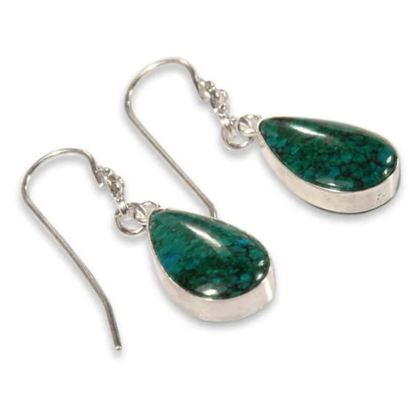 Scythian gold earrings-Handmade Sterling Silver 'Inca Aesthetic' Chrysocolla Earrings (Peru)