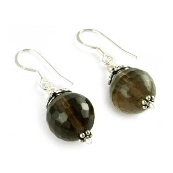 Textured ridge earrings-Handmade Sterling Silver 'Jaipur Sonnet' Smoky Quartz Drop Earrings (India)