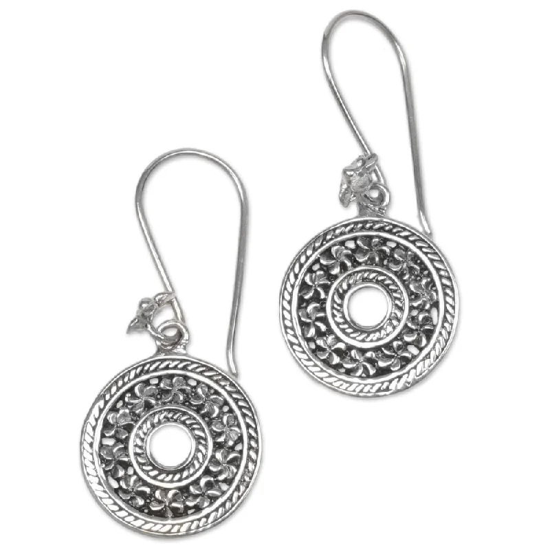 Tidal ripple earrings-Handmade Sterling Silver 'Jepun Coins' Earrings (Indonesia) - 1.7*0.8