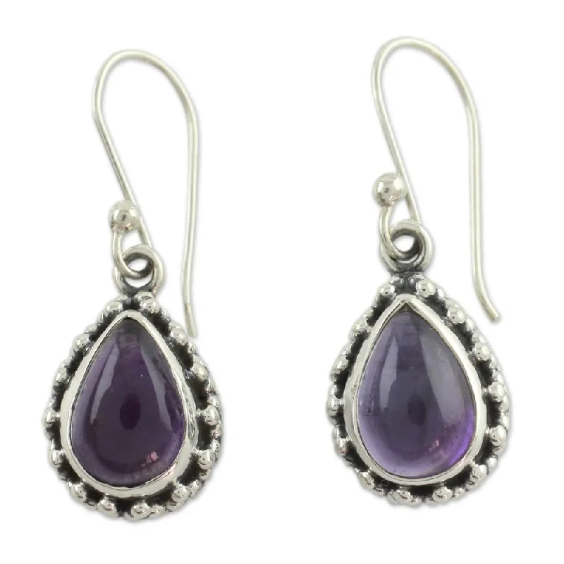 Grid mesh earrings-Handmade Sterling Silver 'Kiss Me' Amethyst Earrings (India)