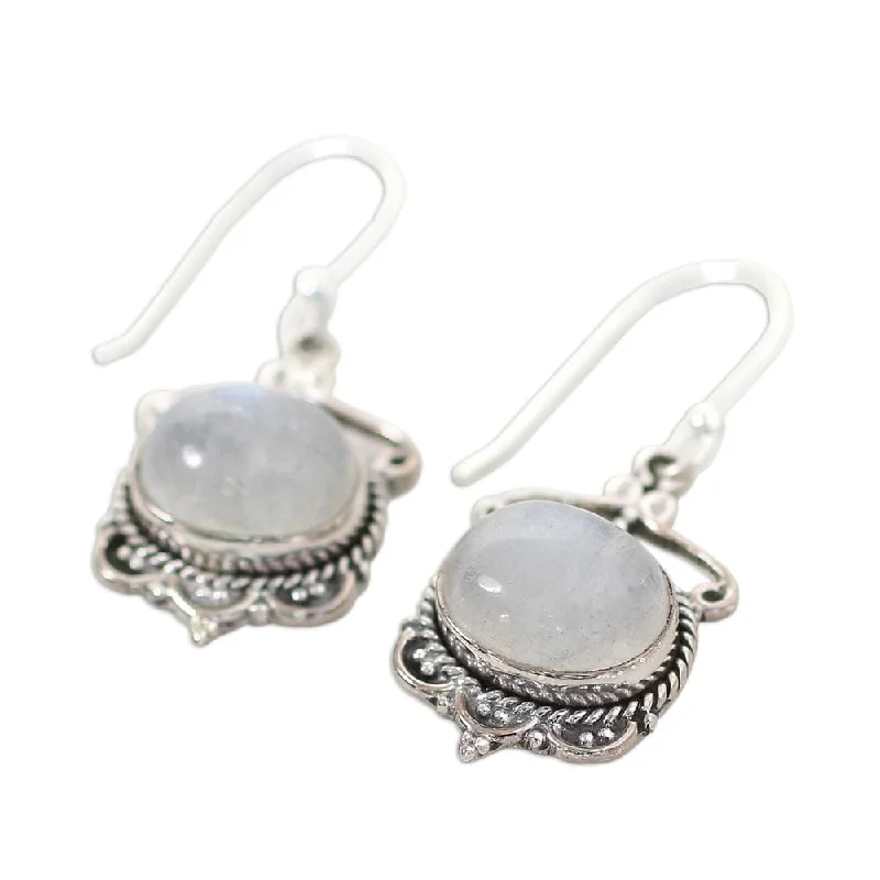 Antique twist earrings-Handmade Sterling Silver 'Moonlit Decadence' Rainbow Moonstone Earrings (India) - 1.4*0.6