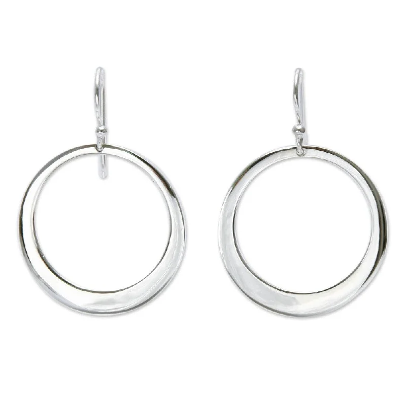 Fog bead earrings-Handmade Sterling Silver Perfect Moon Dangle Earrings (Peru)