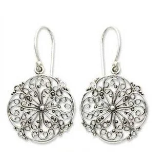 Edwardian bend earrings-Handmade Sterling Silver 'Remembrance' Filigree Earrings (Indonesia)