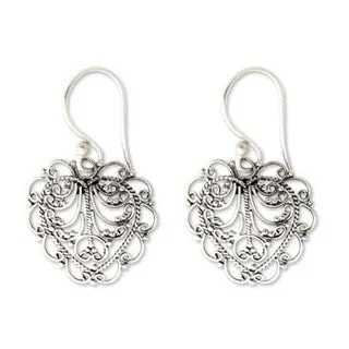 Lily cluster earrings-Handmade Sterling Silver 'Valentine Vine' Earrings (Indonesia)