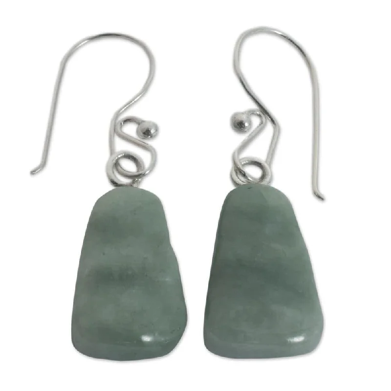 Leaf braid earrings-Handmade Sterling Silver 'Whirlwind' Jade Earrings (Guatemala) - 1.6L*0.5W