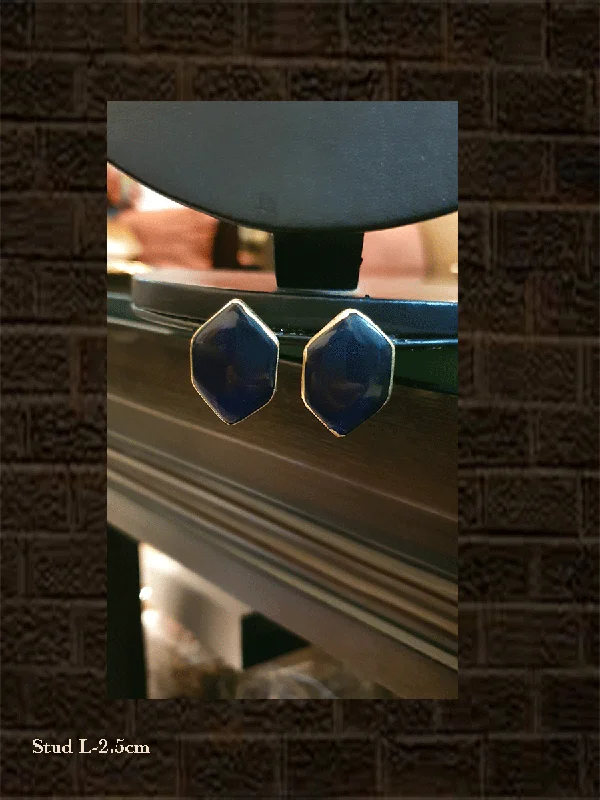 Tinted gem earrings-Ink blue hexagon shaped natural stone studs