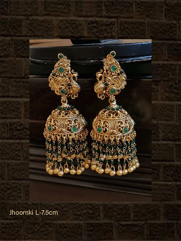 Onyx tip earrings-Intricate design peacock top long tassel stone studded jhoomki