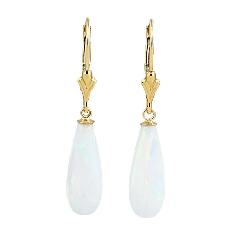 Seven-knot earrings-Lorraine: 16mm White Created Opal Teardrop Lever Back Earrings 14-20 Gold Filled