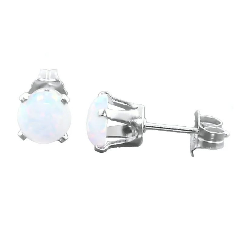 Textured ridge earrings-Lorraine: 6mm 1.3cts Fiery White Opal Crown Set Stud Earrings Silver