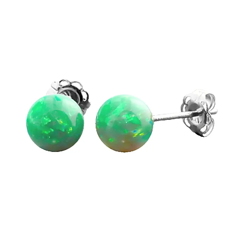 Eighteen-stone earrings-Margarita: 6mm Kiwi Green Opal Ball Stud Post Earrings 14k White Gold