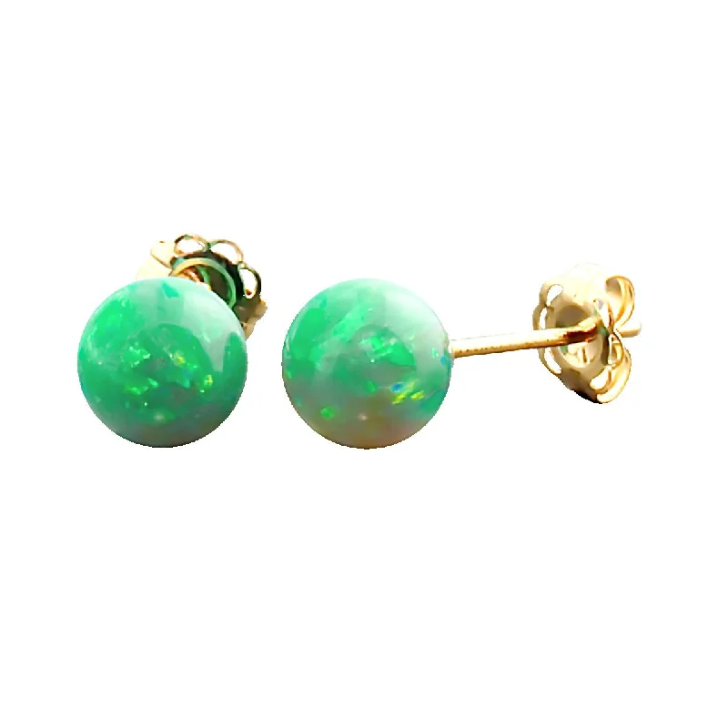 Outer gem earrings-Margarita: 6mm Kiwi Green Opal Ball Stud Post Earrings 14k Yellow Gold