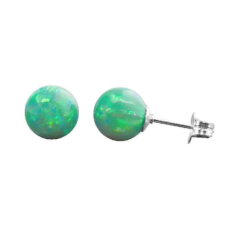 Twin stone earrings-Margarita: 8mm Kiwi Green Australian Opal Ball Stud Earrings 925 Silver