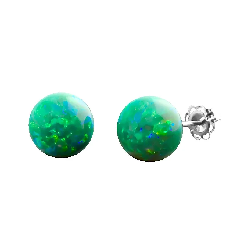 Layered stack earrings-Margarita: 8mm Kiwi Green Opal Ball Stud Post Earrings 14k White Gold