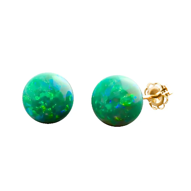 Scythian gold earrings-Margarita: 8mm Kiwi Green Opal Ball Stud Post Earrings 14k Yellow Gold