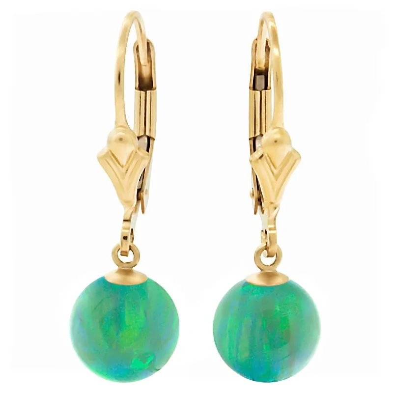 Pine sprig earrings-Margarita: Kiwi Green Created Australian Opal Ball Drop Leverback Earrings 14-20 Gold Filled