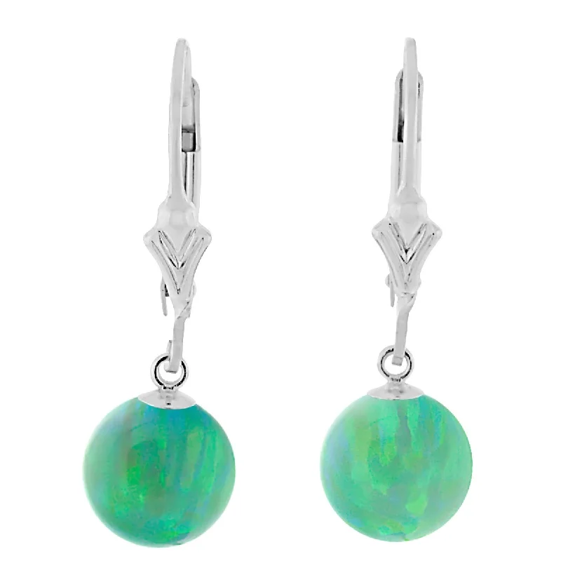 Tidal ripple earrings-Margarita: Kiwi Green Created Australian Opal Ball Drop Leverback Earrings 925 Sterling Silver