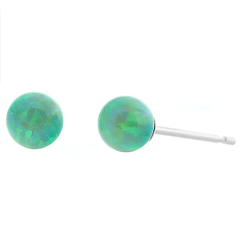 Grid mesh earrings-Margarita: Kiwi Green Created Australian Opal Ball Stud Earrings 14k White Gold