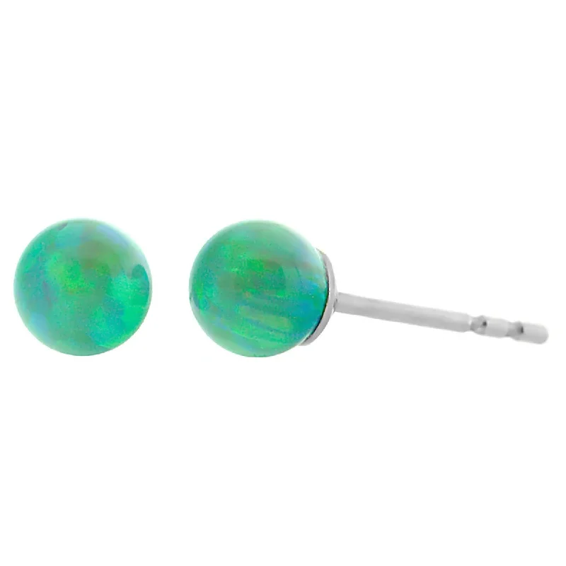 Toasted timber earrings-Margarita: Kiwi Green Created Australian Opal Ball Stud Earrings 925 Sterling Silver