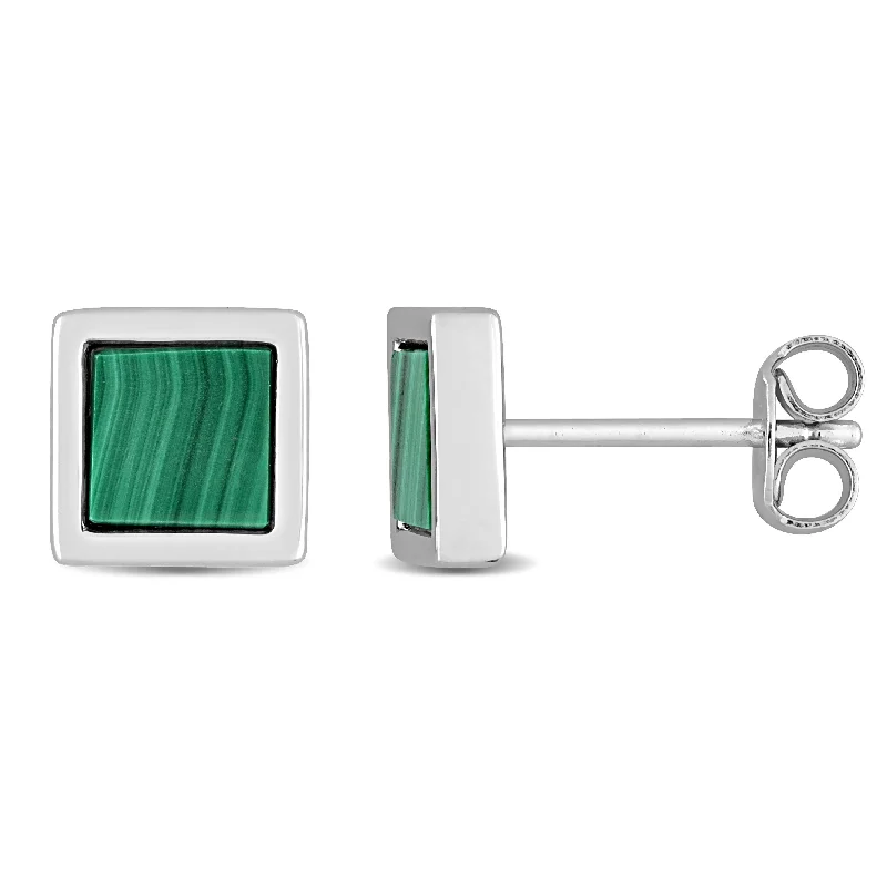 Fluid stripe earrings-Miadora 1 CT TGW Malachite Square Stud Earrings in Sterling Silver