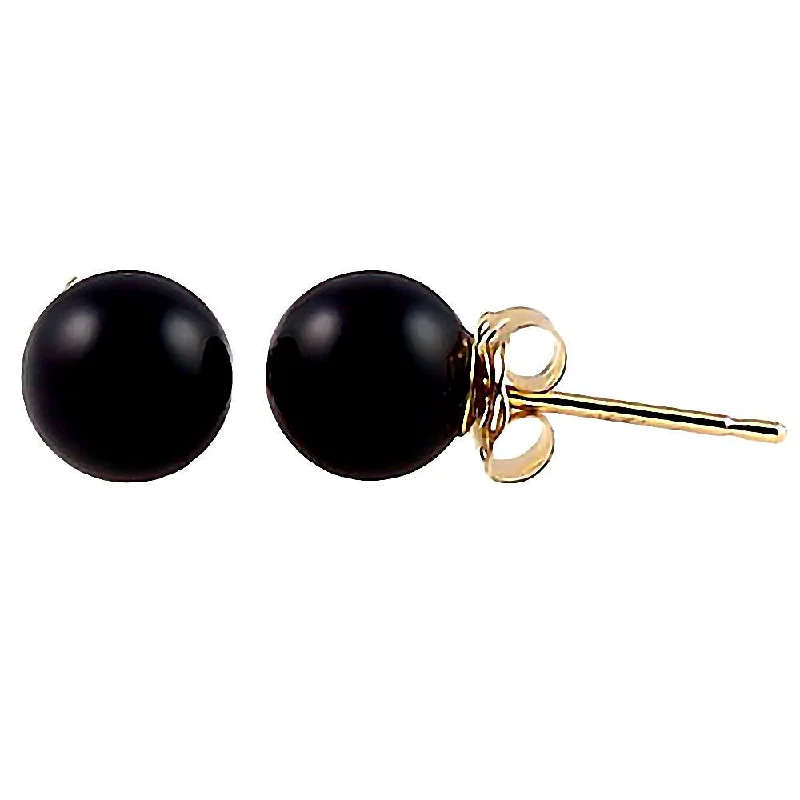 Fluid stripe earrings-Natural Black Onyx Ball Stud Earrings 14-20 Gold Filled