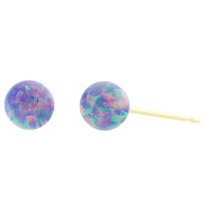 Shell splinter earrings-Norah: Lavender Created Australian Opal Ball Stud Post Earrings 14k Yellow Gold