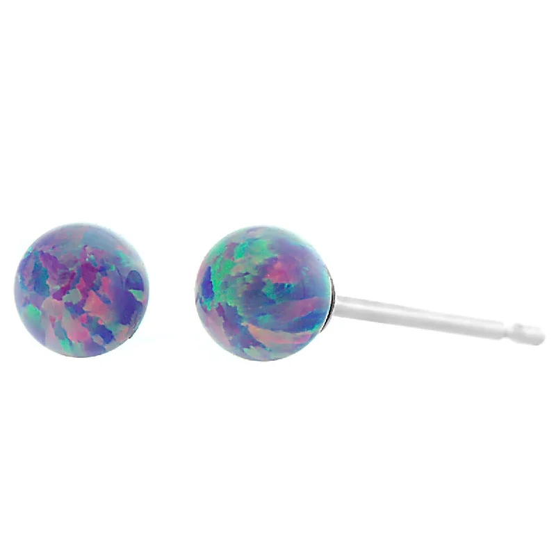 Quartz fleck earrings-Norah: Lavender Created Australian Opal Ball Stud Post Earrings 14k White Gold