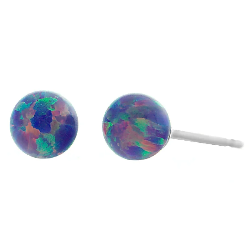 Grid mesh earrings-Norah: Lavender Created Australian Opal Ball Stud Post Earrings 925 Sterling Silver