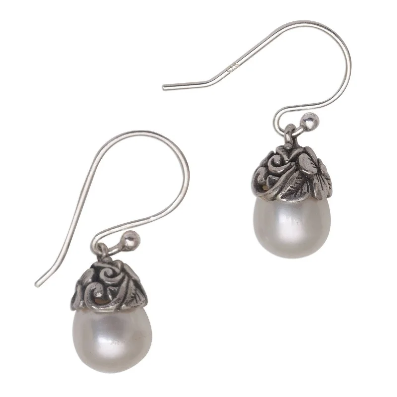 Textured ridge earrings-NOVICA Demure, Cultured pearl dangle earrings - 1L*0.4W