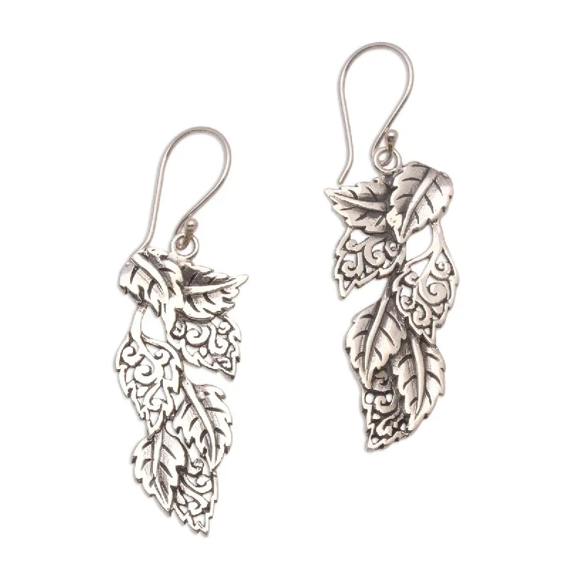 Leaf braid earrings-NOVICA Fantastic Forest, Sterling silver dangle earrings - 2*0.6