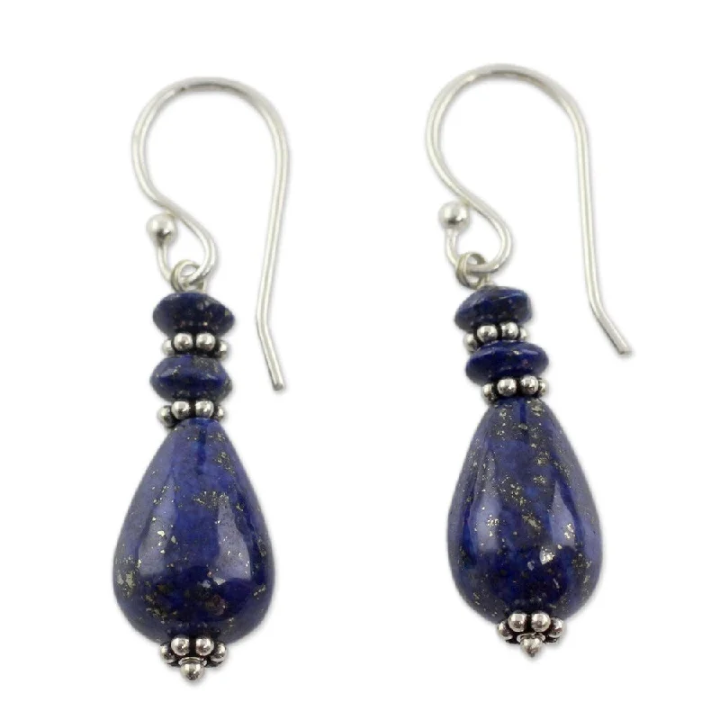 Twin stone earrings-NOVICA Handmade Sterling Silver Delhi Dusk Lapis Lazuli Earrings (India)