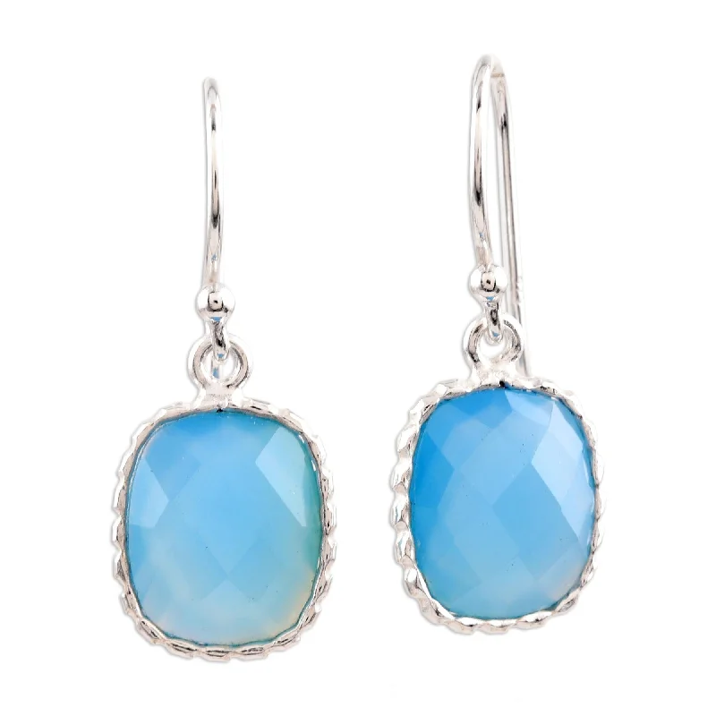 Eighteen-stone earrings-NOVICA Handmade Sterling Silver Delhi Sky Chalcedony Earrings (India) - 1.2L*0.4W