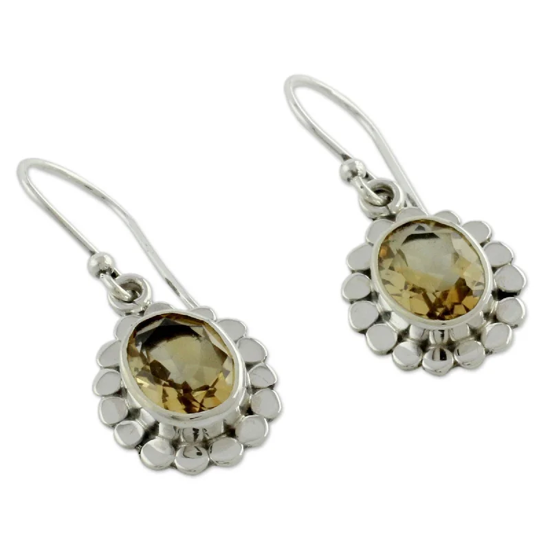 Onyx tip earrings-NOVICA Handmade Sterling Silver Radiant Petal Citrine Earrings (India)