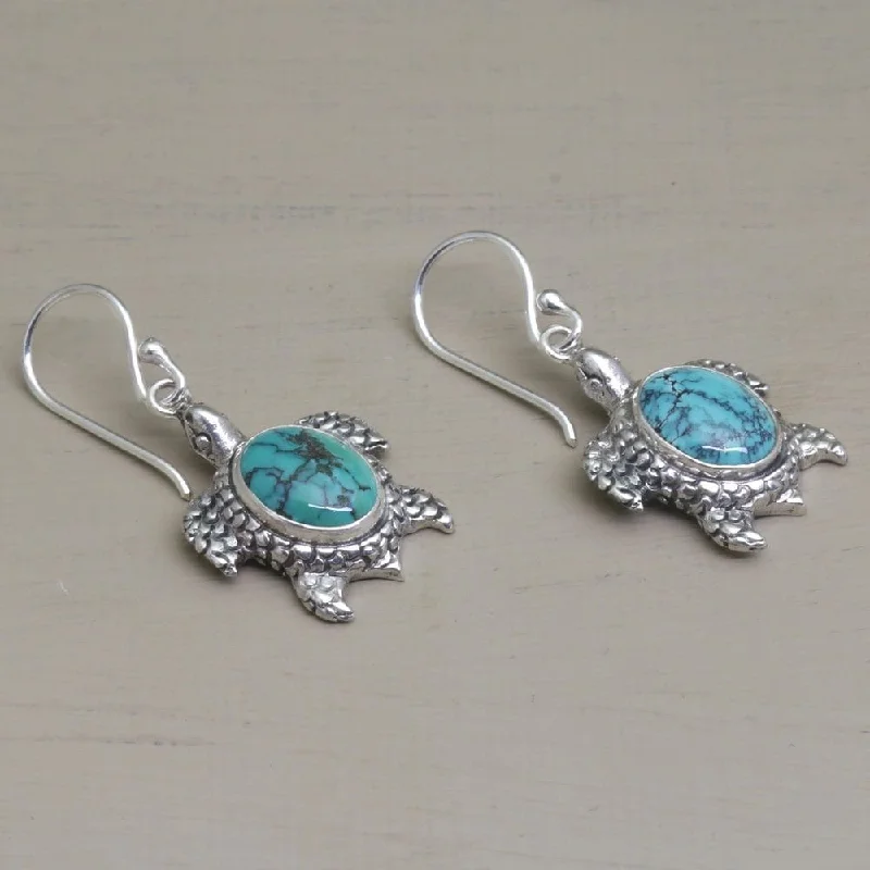 Baroque twist earrings-NOVICA Handmade Sterling Silver 'Turtle Pond' Turquoise Earrings (Indonesia) - 1.3*0.6